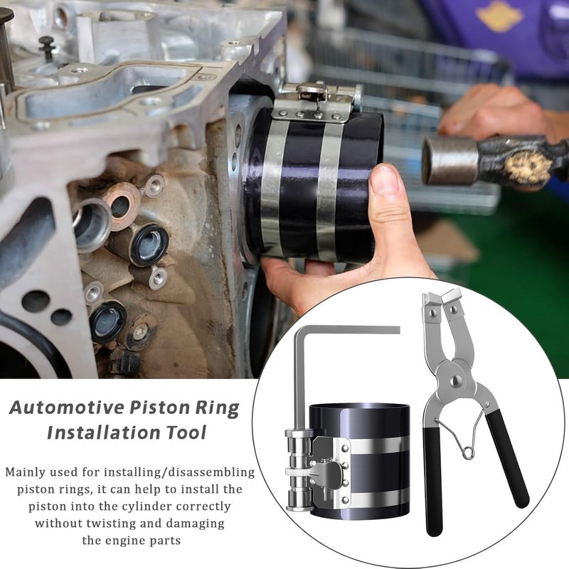 vvag Piston Ring Compressor Tool, Car Engine Piston Ring Installer Removal Kit, Sizes Adjustable from 2-1/8" to 7"(53mm-175mm) with Adjustable Piston Installer Plier - Image 3